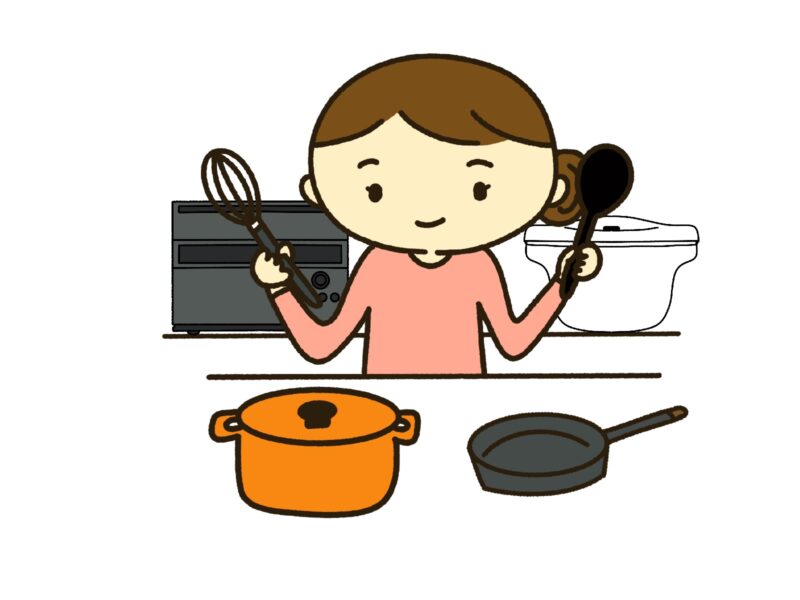 ホットクックとヘルシオの他に鍋やフライパンを使って料理をする主婦